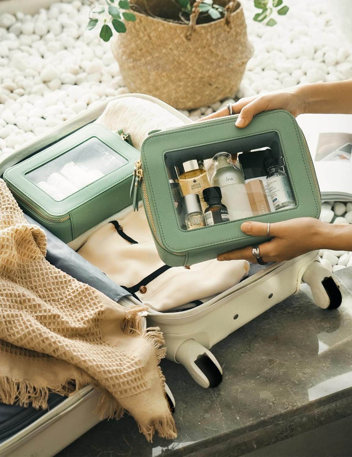 Popvibe Clear Makeup Bag Travel Cosmetic Case Transparent Toiletry Bag with Zipper, Portable Make Up Organizer Traveling Compact Car Bag for Essentials