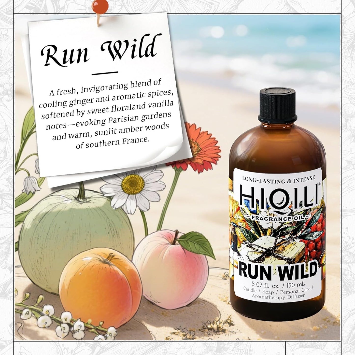 HIQILI Run Wild Fragrance Oil for Candle & Soap Making, Inspired by Cl.Klein E-Scape, Women's Perfume, Fresh Scents for Reed Diffuser, Wool Dryer Balls - 5.07 Fl Oz