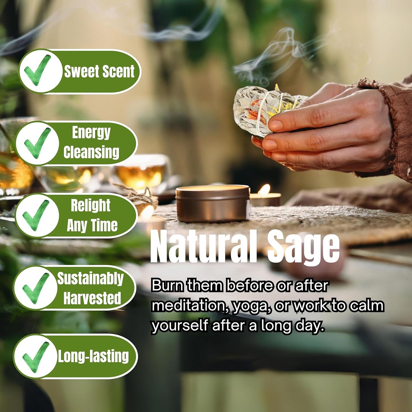 Joy Organic White Sage Smudge Sticks with Flowers for Cleansing Home, Meditation, Yoga, Healing and Smudging | Sustainably Sourced California White Sage Bundles (3 Pack - 9 Inch)