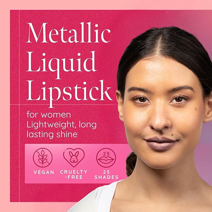 Aromi Metallic Liquid Lipstick | Smudge and Smear Proof, Long-lasting, Light Brown, Nude Lip Color with Shimmery Finish, Vegan, Cruelty-free, Gluten Free (Brown Sugar)