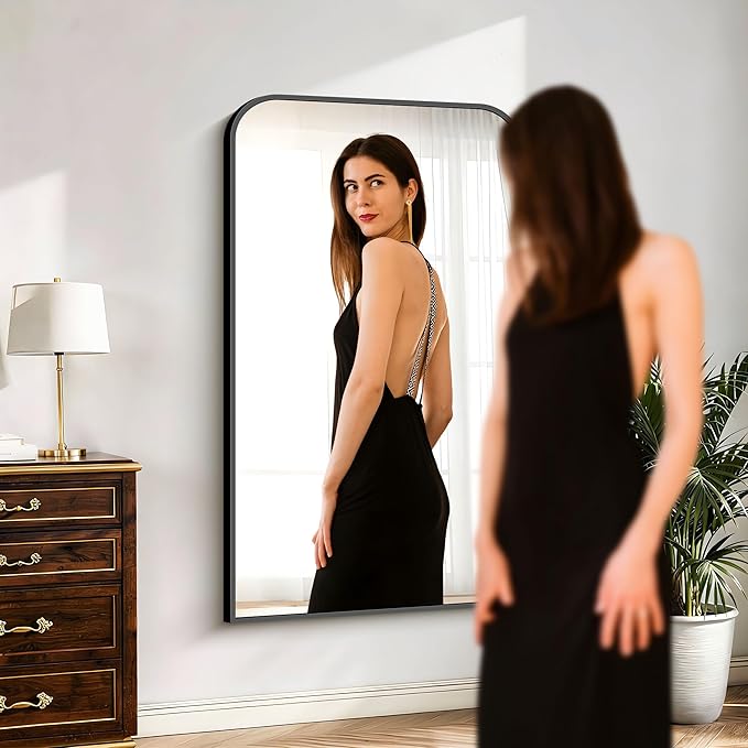 Bathroom Mirror, 30x50 inch Black Rectangle Wall Mounted Mirror with Thin Frame, Bathroom Vanity Mirrors for Over Sink, Entryway, Living Room, Bedroom