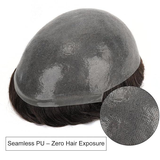 0.08mm PU Mens Hair System, #3 Dark Brown V-Looped Invisible Hairline 8x10 Inch Base Size Knotless 110% Medium Density 6 Inch Hair Length Toupee