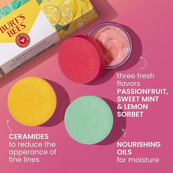 Burt's Bees Lip Mask Set- Overnight Intensive Treatment Revives & Nourishes for All Day Hydration, Passion Fruit & Chamomile, Sweet Mint & Lemon Sorbet