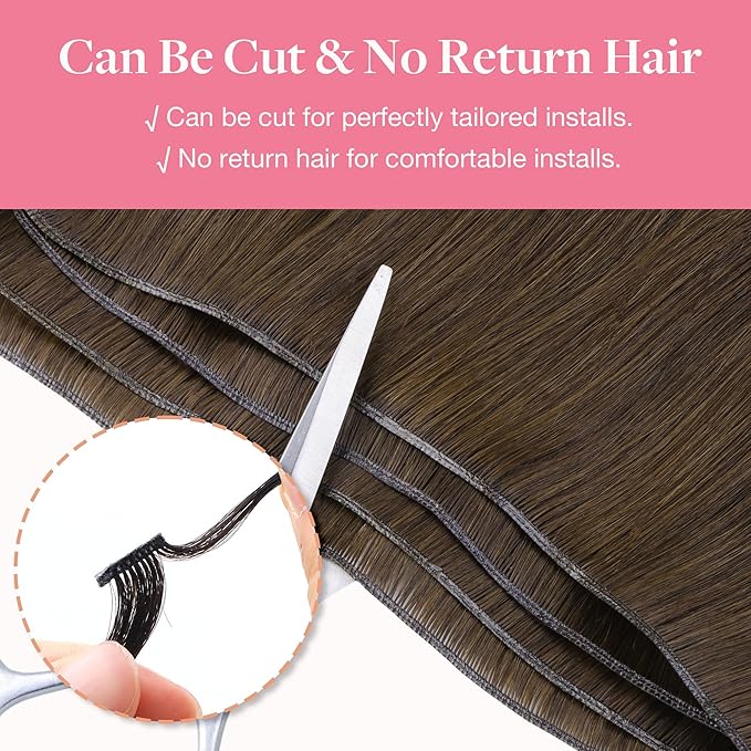 GOO GOO Genius Human Hair Extensions - Sew In Rooted Remy Weft, 4A Chocolate Brown 18 Inch 50g, Hand Tied