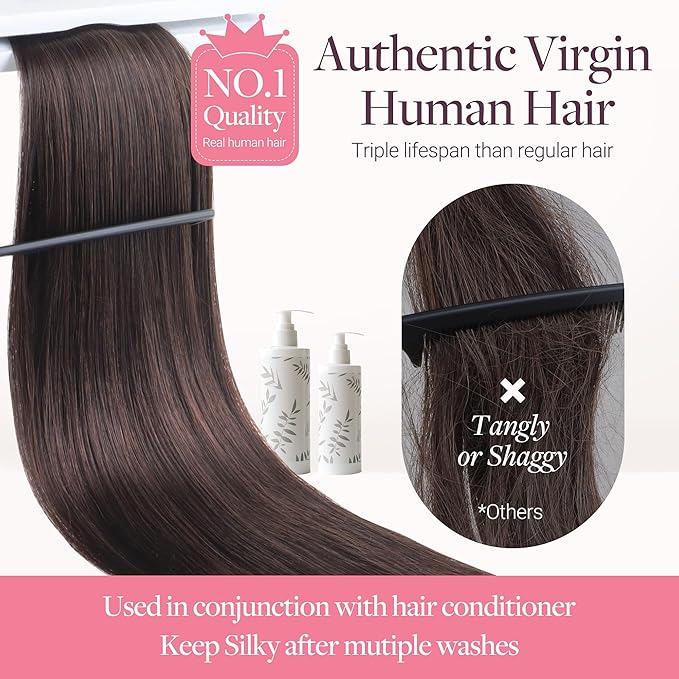 GOO GOO Sew in Hair Extensions Real Human Hair, Weft Hair Extensions Human Hair, 1C Mocha Brown 16inch 120g, Weft Bundles Straight Silky Remy Hair