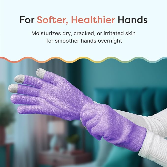 ZenToes Moisturizing Gloves for Dry Hands, Gel Infused with Jojoba Seed Oil, Olive Oil and Vitamin E, Overnight Hand Moisturizer (OSFM, Fuzzy Lilac with Media Tips)