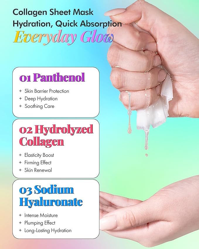 DERMAL 24-Day Skin Reset Ritual - Collagen Essence Facial Mask Sheet Combo Pack (24 Count) | Korean Daily Hydrating & Soothing Skincare Routine | Variety Set for All Skin Types