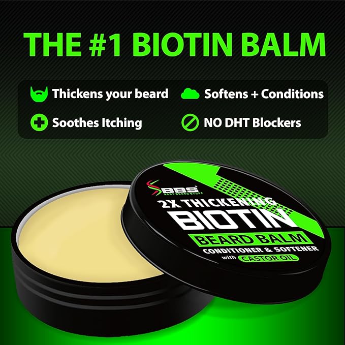 Biotin Beard Balm + 11-in-1 Beard & Hair Growth Shampoo – Kit with Castor Oil, Peppermint & Keratin – 2X Thickening Balm, Mustache Wax & Conditioner – Hydrates, Thickens & Softens
