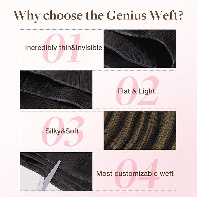 GOO GOO Genius Weft Hair Extensions Human Hair, Sew In Hair Extensions Rooted Remy Weft, 1B/6/1B Balayage Natural Black to Chestnut Brown 22inch 120g, Hand Tied Weft Hair Extensions
