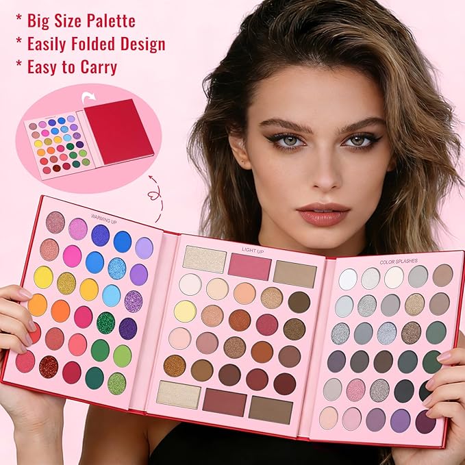 UCANBE Eyeshadow Palette with 15Pcs Brushes Makeup Set, Pigmented 86 Colots Make Up Pallet Gift Sets, Matte Shimmer Metallic Eye Shadow Highlighter Contour Blush Powder Christmas Valebtines Beauty Kit