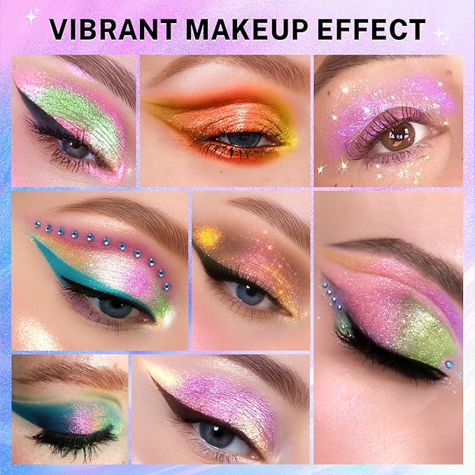 UCANBE Chameleon Shimmer Eyeshadow Makeup Palette, 4 Colors Metallic Glitter Multichrome Eye Shadow Pallet, High Pigmented Creamy Sparkling Duo Chrome Multidimensional Eye Make Up Kit