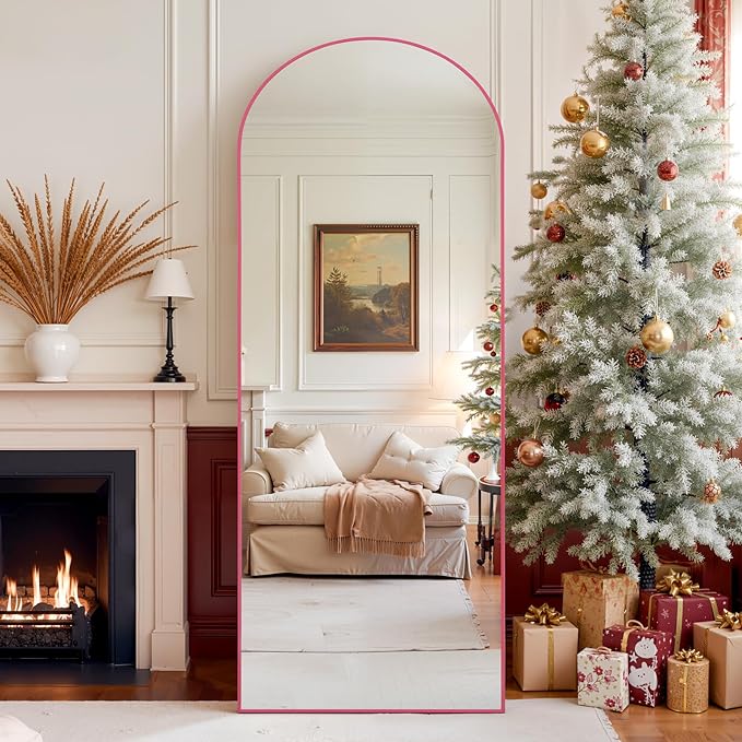 Anpark 28"x71"Arched Full Length Mirror, Full Body Mirror with Stand, Aluminum Frame for Bedroom & Hanging Leaning Modern Simple Home Decor Shatter-proorf Nano Glass Wall Living Room Cloakroom, Pink