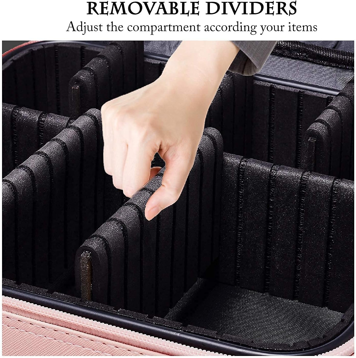 JOURMON Travel Makeup Bag Portable Cosmetic Train Case Organizer Artist Storage Bag with Adjustable Dividers for Cosmetics Makeup Brushes Toiletry Jewelry Digital Accessories(Cute Pink,S)