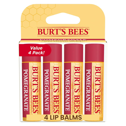 Burt's Bees Back to School Gift Ideas, Lip Balm - Pomegranate, Lip Moisturizer With Responsibly Sourced Beeswax, Tint-Free, Natural Origin Conditioning Treatment, 4 Tubes, 0.15 oz.