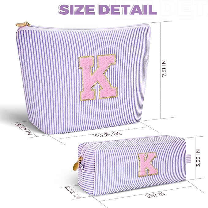 Monogrammed Gifts for Women - Cosmetic Bag for Teen,Initial Cute Makeup Bag Set for Women,Trendy Pouch for Niece Sister Friend Female Her,Birthday Gifts for Daughter - Lavender,K