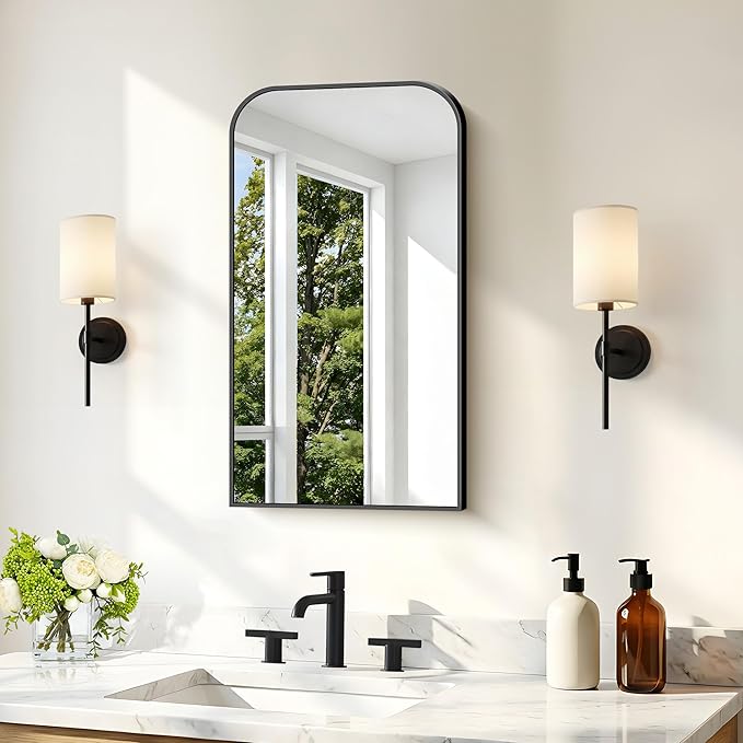 Bathroom Mirror, 18x30 inch Black Rectangle Wall Mounted Mirror with Thin Frame, Bathroom Vanity Mirrors for Over Sink, Entryway, Living Room, Bedroom