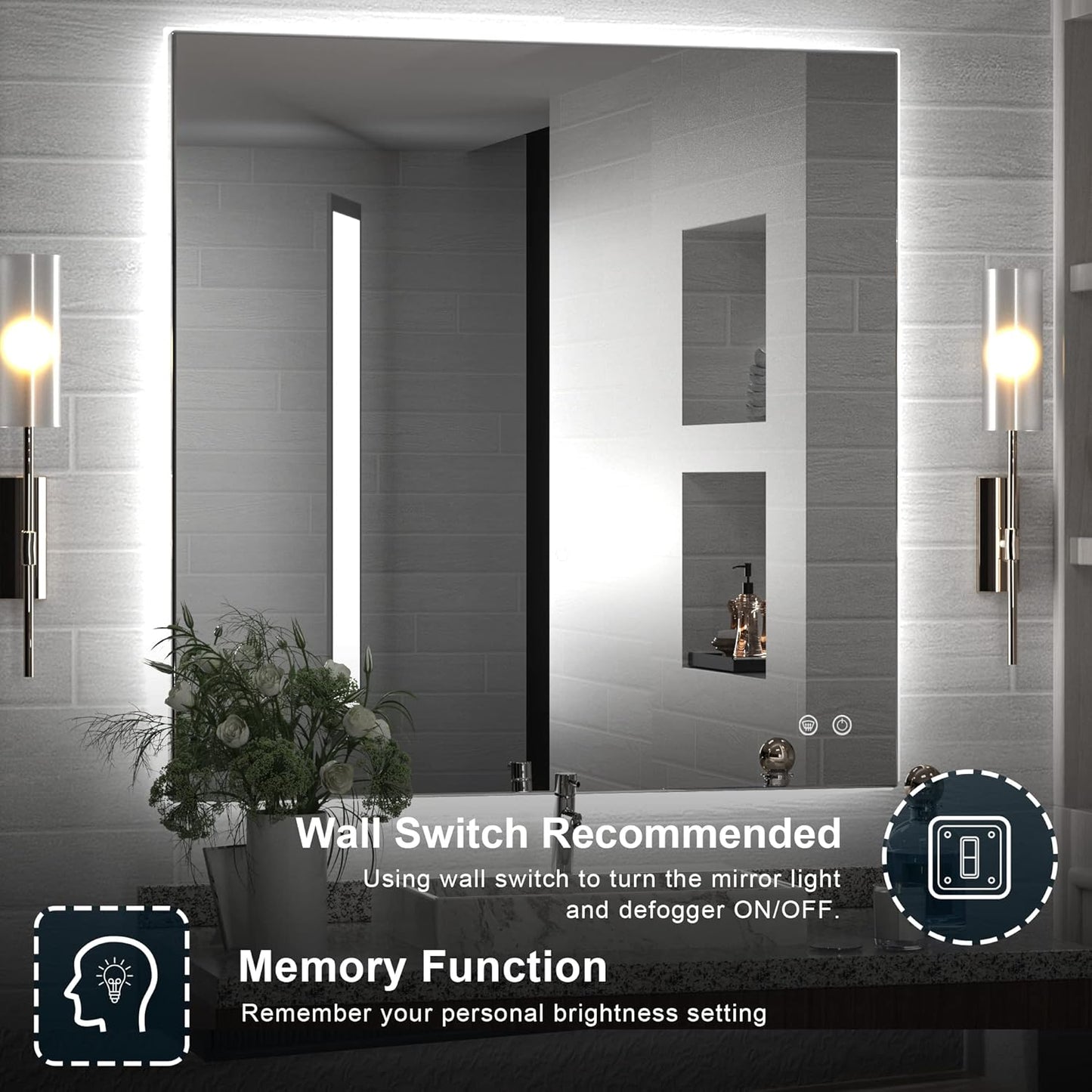TETOTE 36 x 36 Inch LED Backlit Mirror with Light Bathroom,Anti-Fog,Dimmable,CRI90+,IP 54Water Proof,Vanity Mirror with Light,Wall Mounted,Horizontal/Vertical
