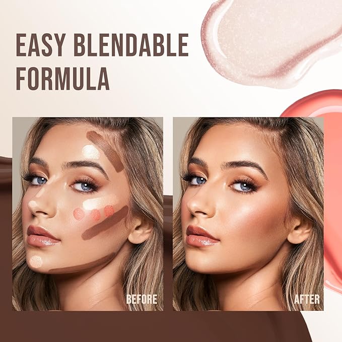 Color Nymph Liquid Makeup Wand Combo, Hydrating Brown Contour Stick Glow Liquid Highlighter Pigmented Blush For Cheeks Fine Texture Natural Blend Long Lasting (Brown Contour+Blush+Highlighter)