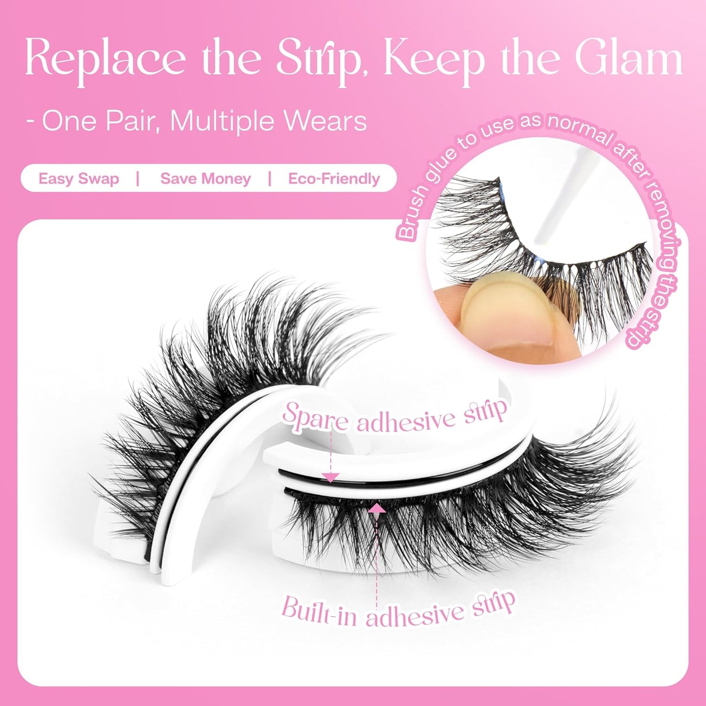 CALAILIS Self Adhesive Eyelashes 5 Pairs Natural Look Press On Lashes No Glue Need Eyelashes Reusable Cat Eye Wispy Self-adhesive False Lashes with Replacement Adhesive Strips (C105)