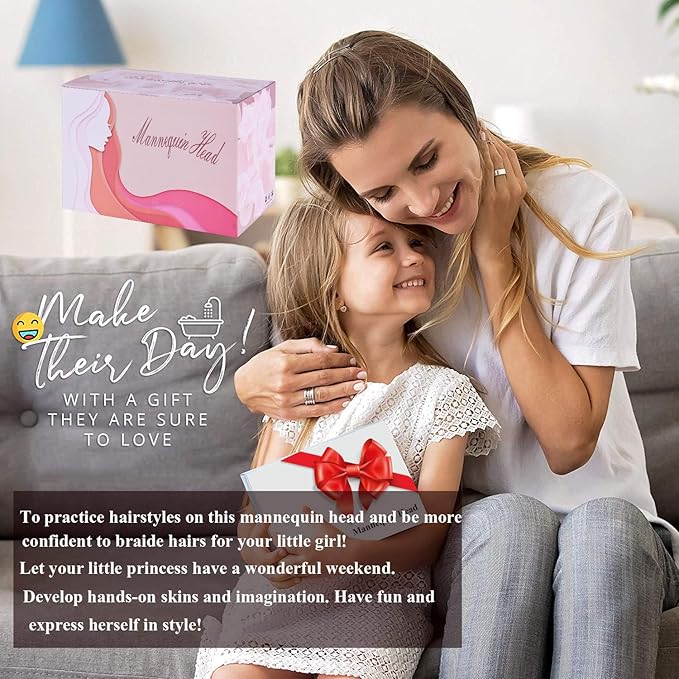 Mannequin Head with Hair, Beauty Star Doll Head for Styling, 20 Inch Long Gold Syntheic Hair Cosmetology Manikin Training Head Model, Hairdressing Practice Head with Clamp Stand and Braiding Kit