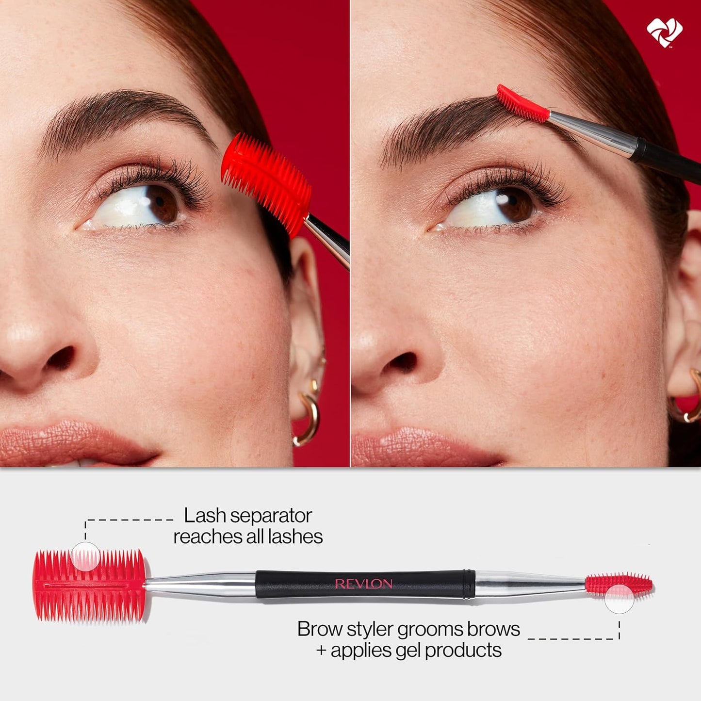 Revlon Lash & Brow Styling Tool, Dual Ended Eyelash Separator & Eyebrow Brush Spoolie, Works with Mascara & Brow Makeup, 1 count