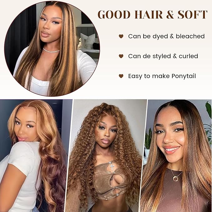 P4/27 Highlight Brown Human Hair Bundles 16A Raw Straight Bundles Human Hair,Triple Lifespan,Burmese Virgin Remy Hair Extensions,No Tangle Shedding (P4/27 Highlight Bundles, 22 24 26 Inch)