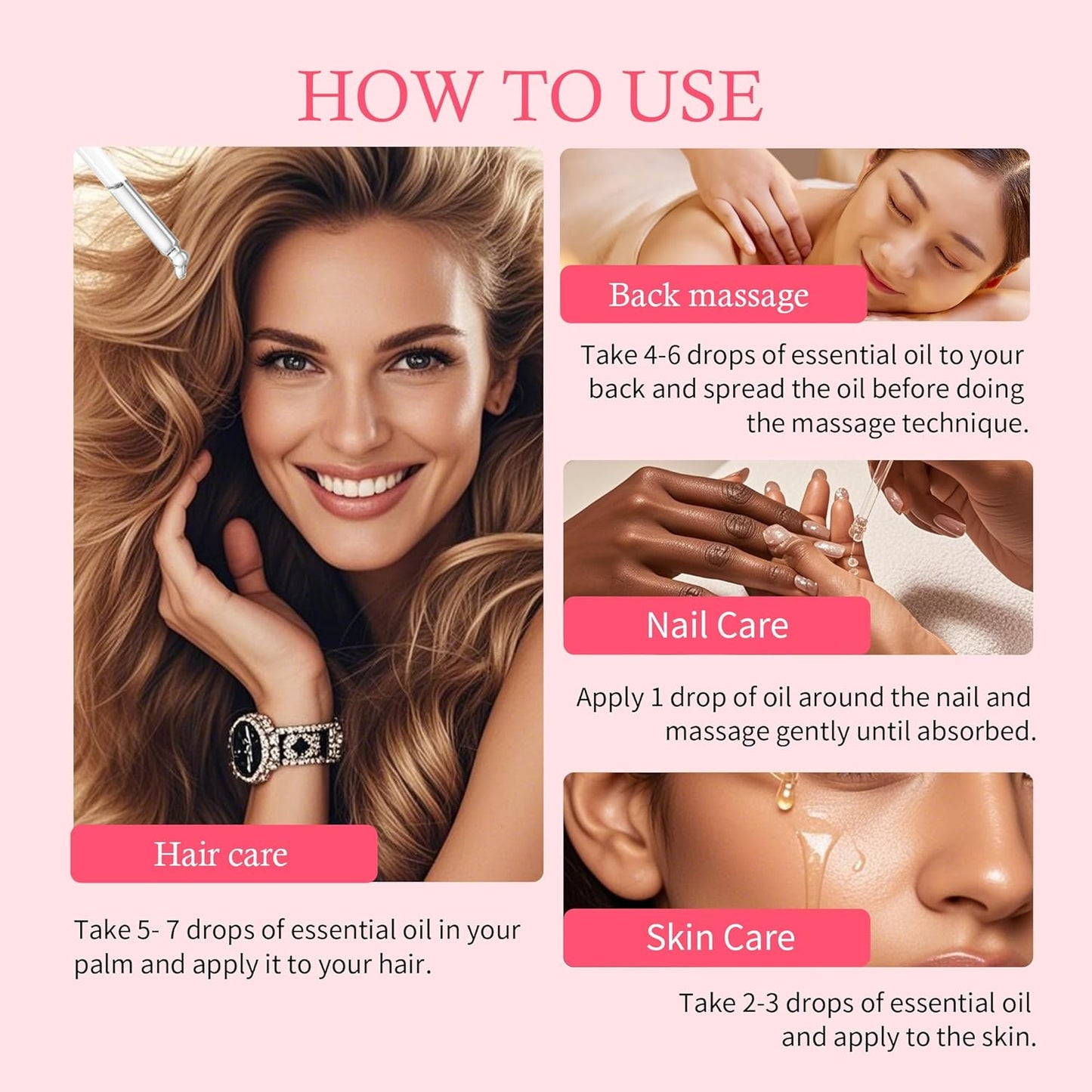 Rose Essential Oil with Flower Petal, Sunflower Seed, Olive Fruit Natural Massage Oils for Nails, Hair, Body, Face Moisturizing Skincare Oil Serum Dry Hair Strengthening Treatment All Types 30ml