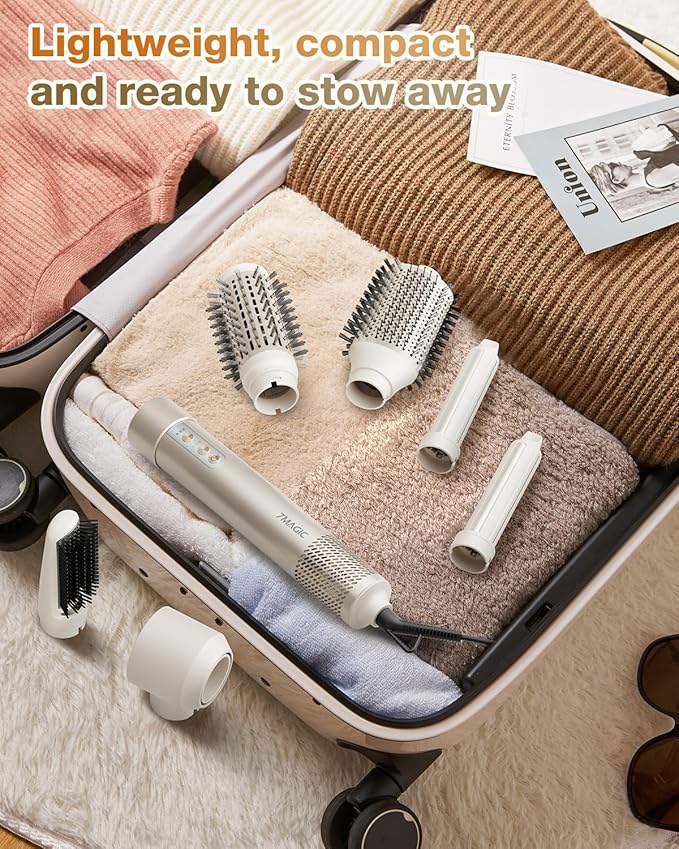 7MAGIC 6 in 1 Multi Hair Styler Dryer Brush, 110,000 RPM High-Speed, Negative Ionic, Fast Drying for Professional Blow Dry, Curling, Volumizing, Straightening and Styling, Gold