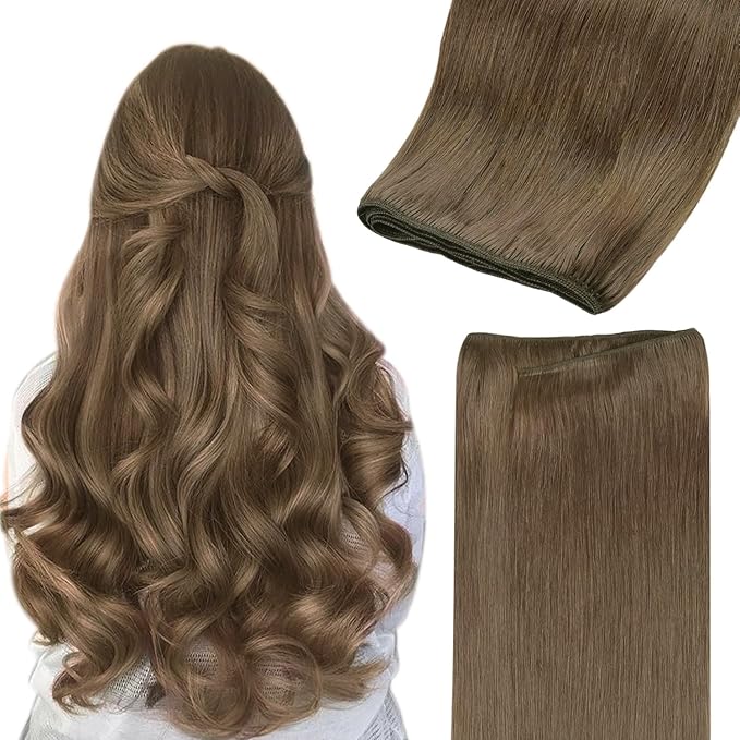 GOO GOO Sew in Hair Extensions Real Human Hair, Weft Hair Extensions Human Hair, 5 Light Ash Brown 24inch 120g, Weft Bundles Straight Silky Remy Hair