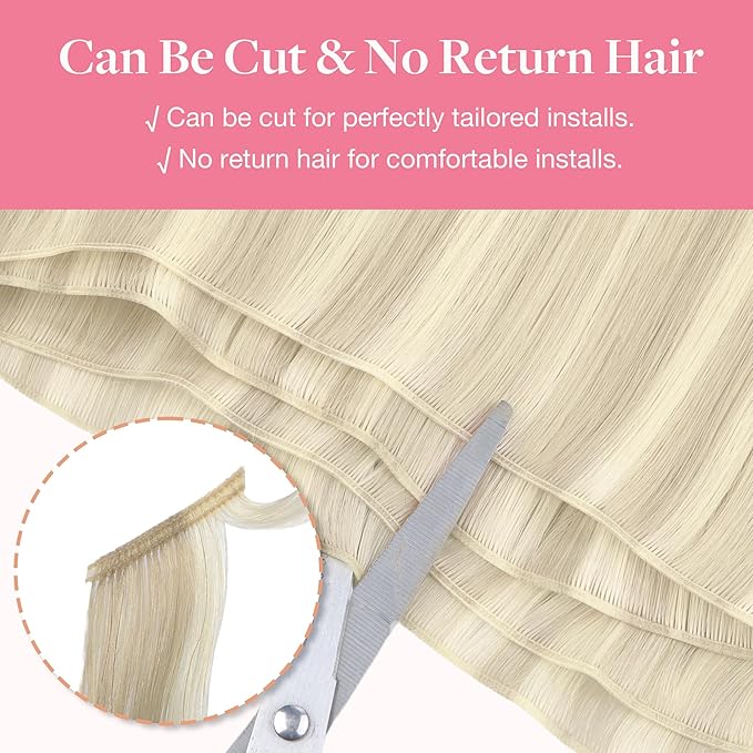 GOO GOO Genius Human Hair Extensions - Sew In Remy Weft, 17A/60A Ash Blonde Highlighted Platinum Blonde, 18 Inch 100g, Hand Tied