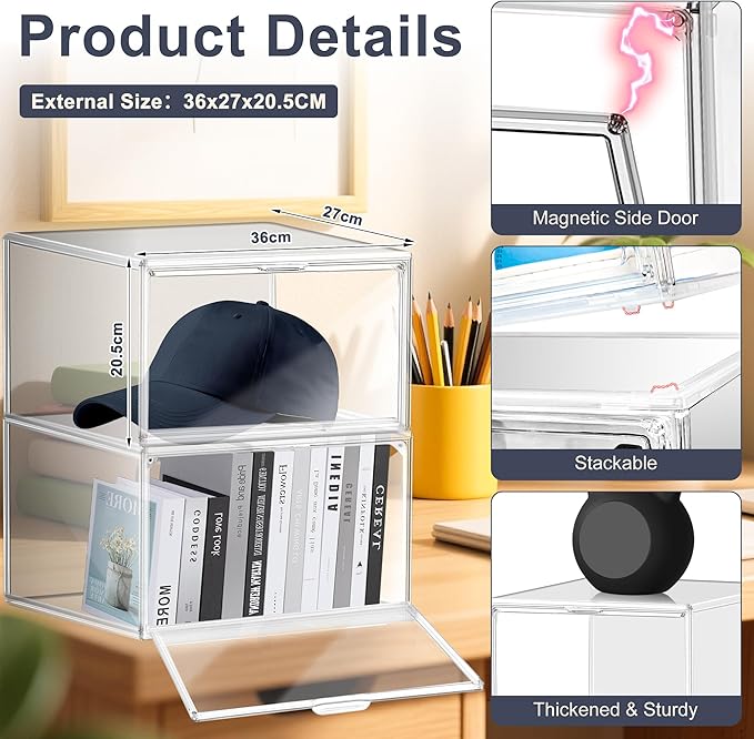 1 Pack Clear Shoe Boxes Size 11 Shoe Storage Organizer for Closet Stackable Shoes Rack Handbag Organizer Plastic Sneaker Storage Bin with Magnetic lids