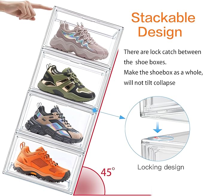 1 Pack Clear Shoe Box, Acrylic Sneaker Display Case Size 12.5, Transparent Storage Box with Magnetic Door, Showcase for Cosmetic, Displays, Action Figures Collectibles, Size 12.5 for Men Women Shoes