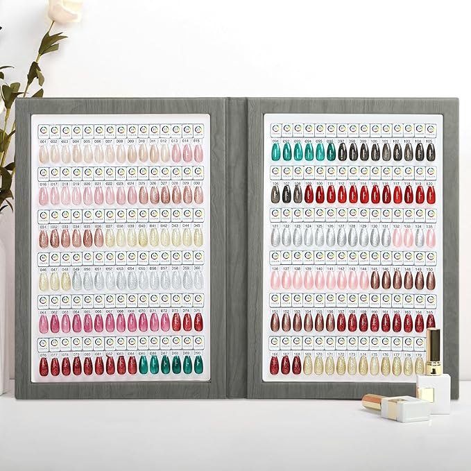 180 Magnetic Nail Color Book,Leather Magnetic Color Display Book with 192 Magnetic Tips & 1-180 Number Labels,Perfect for Nail Polish Nails Art Design(Grey)