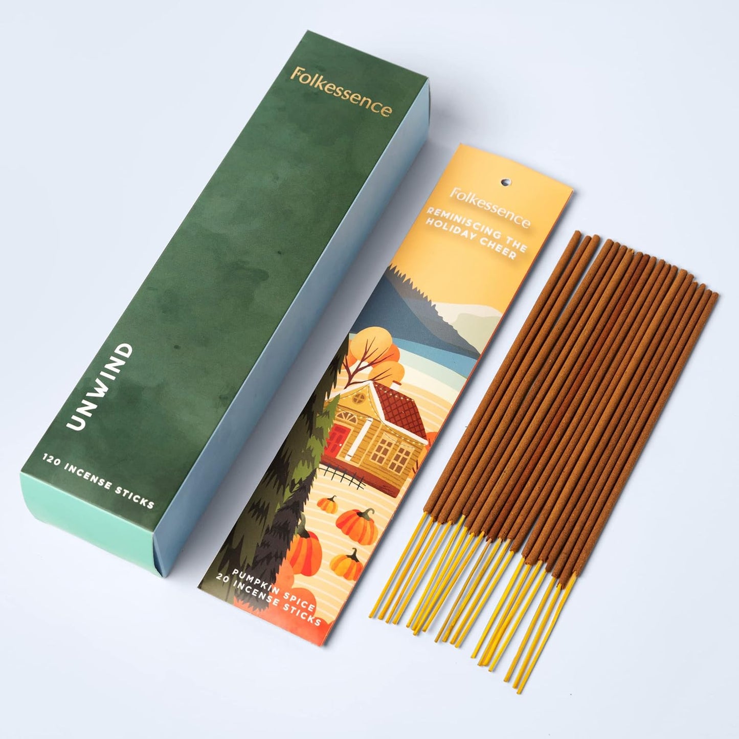 Folkulture Incense Sticks | Set of 6 (120 Fall Insence-Sticks) with 45 Mins Burn Time | Non Toxic Balsam Cedarwood, Oud, Jasmine, Pumpkin Spice Incense | Organic Peppermint Inscents-Sticks