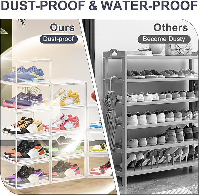 1 Pack Clear Shoe Boxes Size 11 Shoe Storage Organizer for Closet Stackable Shoes Rack Handbag Organizer Plastic Sneaker Storage Bin with Magnetic lids