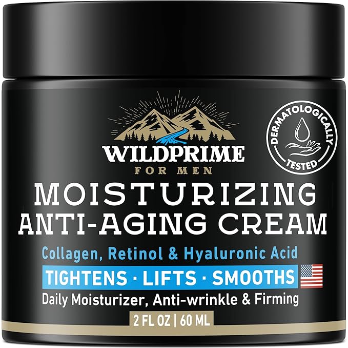 Men's Face Moisturizer Cream - Anti Aging & Wrinkle - Men's Shave Lotion - Made in USA - Collagen, Hyaluronic Acid, Vitamins E & A, Avocado Oil - Age Facial Skin Care, Day & Night Moisturizing, 2 oz