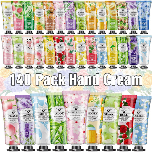 VESPRO 140 Pack Hand Cream Gifts Set For Women, Hand Lotion Travel Size for Dry Cracked Hands, Mini Hand Cream for Teacher Gifts, Employee Appreciation Gifts, Bridal Shower Favors and Thank You Gifts