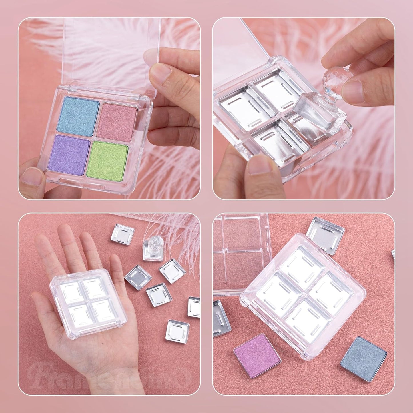 Framendino, 4 Sets Acrylic Empty Eye Shadow Pallet 4 Grids Eye Shadow Storage Case with Acrylic Seal for DIY Craft