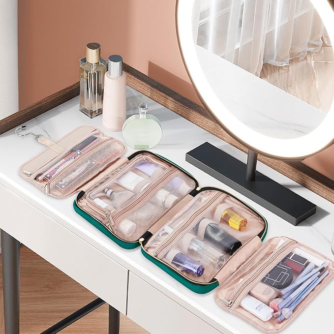 Wedama Toiletry Bag for Women, Medium Cosmetic Travel Bag, Hanging Toiletry Bag for Bathroom, Thickened PVC Waterproof Makeup Bag, Toiletries Bag for Travel Trips and Camping, Turquoise Green