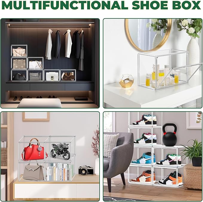 1 Pack Acrylic X-Large Shoe Box Clear Plastic Stackable Storage Boxes with Magnetic Door Shoe Organizer for Closet Sneaker Boot Shoe Storage,Fit up to US Size 14