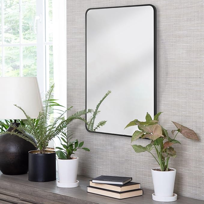24x36 Inch Matte Black Bathroom Mirror - Copper-Free Mirror, Metal Frame Vanity Rectangle Wall Mounted Modern Mirror for Bedroom/Living Room/Porch Horizontal or Vertical