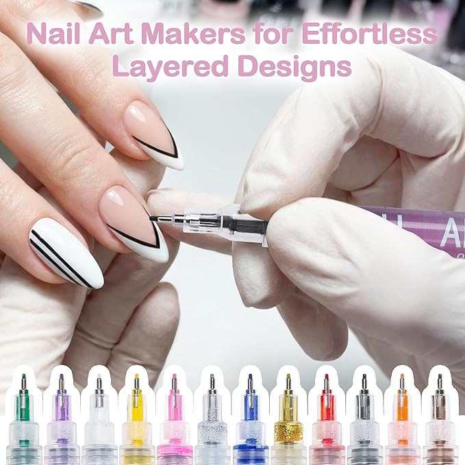 12 Colors Nail Art Pens Set: Fine Tip 0.5mm Quick-Dry Nail Art Markers for DIY Nail Designs & Nail Painting, Ideal Gift for Women & Girls, Great for Home Salon & Beginners