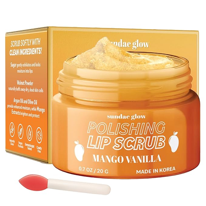 Lip Scrub with Mango Vanilla – Exfoliates, Hydrates & Repairs – Smooths, Softens & Revitalizes Dry Lips – Dermatologist Tested, Korean Skin Care – Clean Beauty, Cruelty-Free – 1 Pack