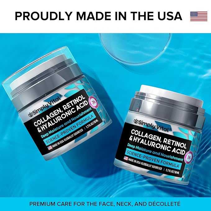 Anti-Aging Face Moisturizer with Retinol, Collagen & Hyaluronic Acid - Made in USA - Moisturizer Face Cream for Women & Men - Firming & Hydrating Neck Cream - Day & Night Skin Care - 1.7 fl oz