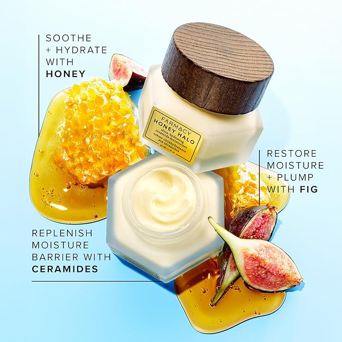 Farmacy Ceramide Face Moisturizer - Honey Halo Ultra Hydrating Facial Moisturizer with Buckwheat Honey + Ceramides - Helps Restore Barrier + Replenish Dryness - Plumping Skin Care for Dry Skin (9ml)