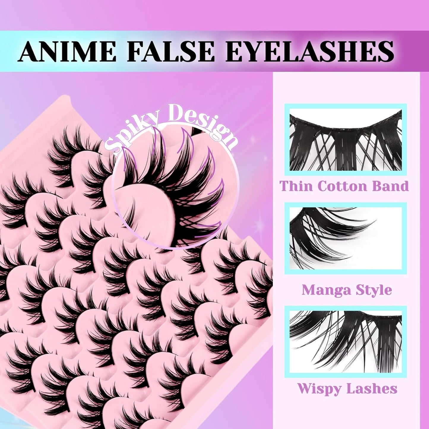 Losha Lashes Spiky Manga Lashes 14 Pairs Wispy False Eyelashes Natural Eye Lashes Kit with Lash Glue and Lash Tweezers Soft Anime Fake Eyelashes (Fairy)