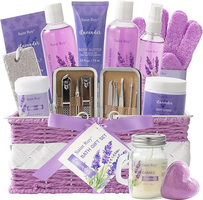 Valentines Day Gifts Spa Gifts for Women Bath and Body Lavender Gift Set, Spa Gift Basket for Self Care, Relaxing Bath Sets for Mom, Grandma, Girlfriend, Sister, Friends, Gifts for Women