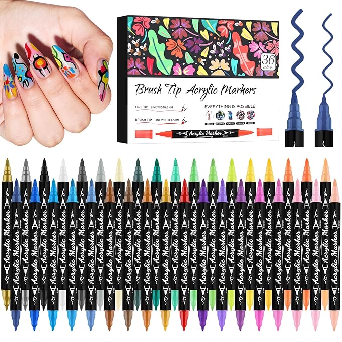 36 Colors Double-Ended Nail Art Marker Pens Set, EBANKU Nail Polish Pen Quick-Dry Fine Tip Nail Pen for Painting Nail, Professional Nail Point Dotting Liner Drawing Pen for DIY Salon Home Manicure
