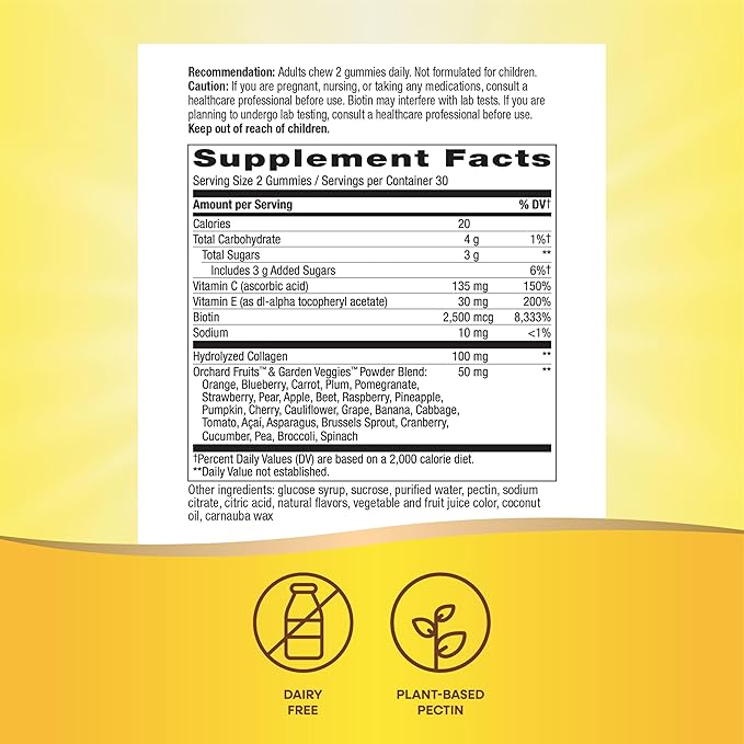 Nature's Way Alive! Hair, Skin & Nails Gummy Supplement, Advanced Beauty Formula*, with Collagen 100 mg & Biotin 2500 mcg per 2-gummies, Strawberry Flavored, 60 Gummies (Packaging May Vary)