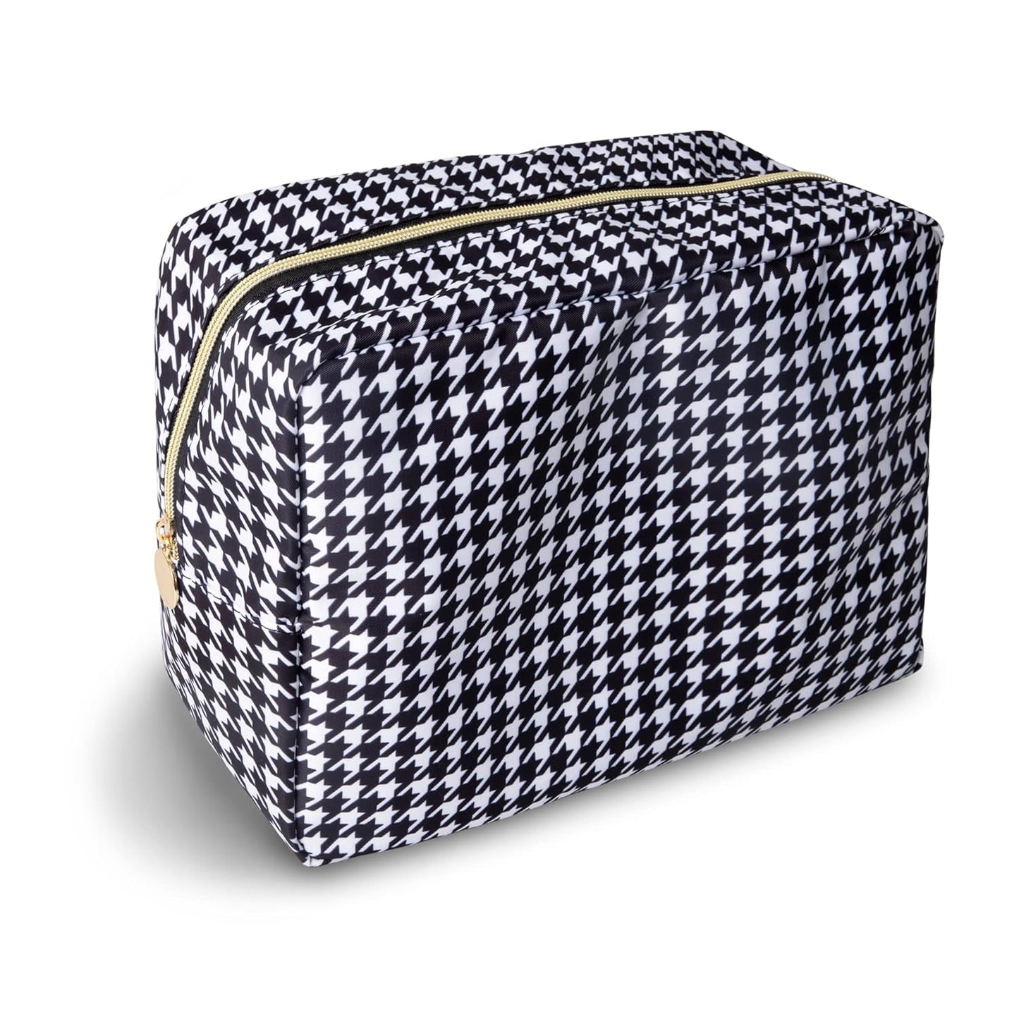 Large Makeup Pouch, Nylon Women Travel Toiletry Storage Houndstooth Cosmetic Bag for Girls, Big Preppy Makeup Organizer Cute Zipper Pouch Skincare Bag for Sport School (Large-Houndstooth)